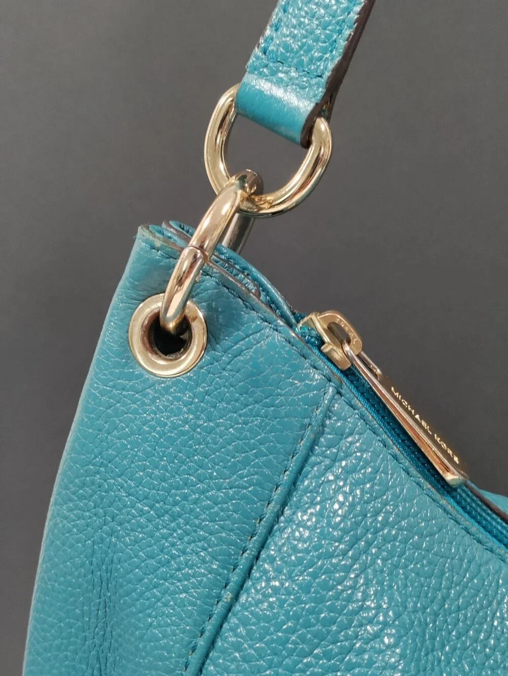 Michael Kors Teal Pebbled Leather Hobo with Gold Hardware